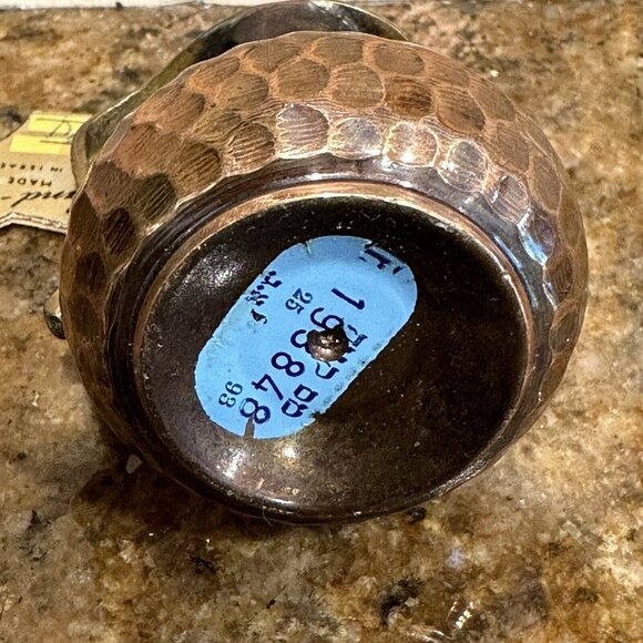 VTG Israel Ora Pitcher 3" Mini Copper Hammered Tax Stickers Attached New - Picture 5 of 6